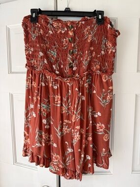 American Eagle Outfitters Rust Floral Smocked Strapless Romper